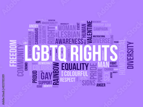LGBTQ rights word cloud template. Pride community concept vector tagcloud background.