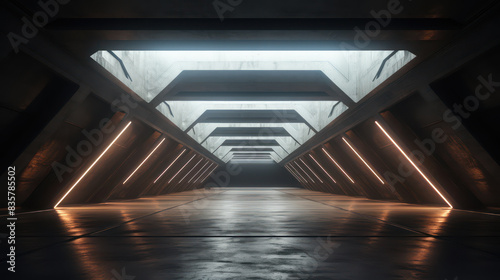 Flying In A Spaceship Tunnel. Futuristic space corridor motion graphics, high tech. Time warp portal, lightspeed hyperspace concept. Technology and future abstract creative concept background