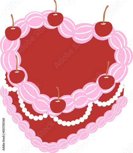 Coquette Retro Cake Illustration Groovy Coquette Design with cherry and bow.