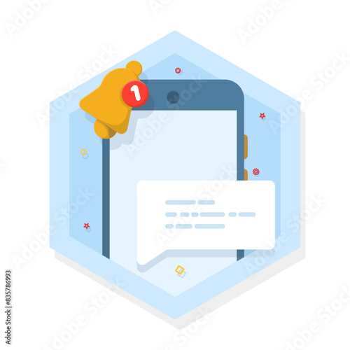 concept of one new notification on smart device screen. notification messages, incoming message reminders, notifications on the device. for landing pages, blank status ui, infographics.