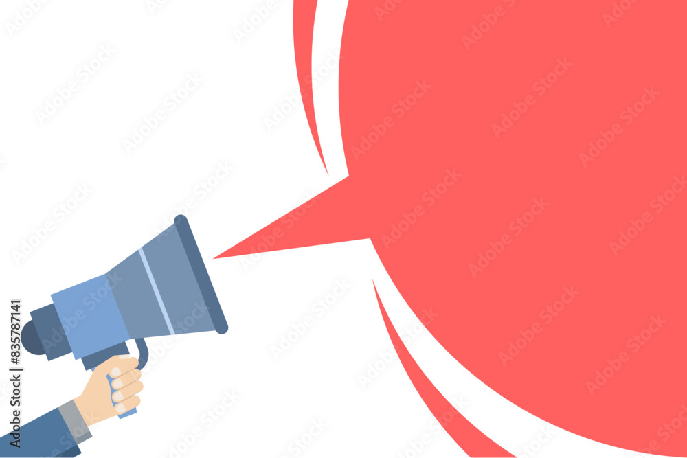warning notice concept, Attention important information message announcement from megaphone loudspeaker flat cartoon vector banner, loudspeaker alert warning, blank blank template advertising.
