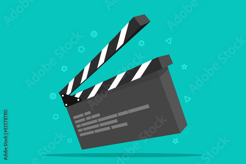 Clapperboard concept, film industry, film video equipment, rotary style clapperboard icon, acting industry, film making device, video film clapper equipment. flat vector illustration.