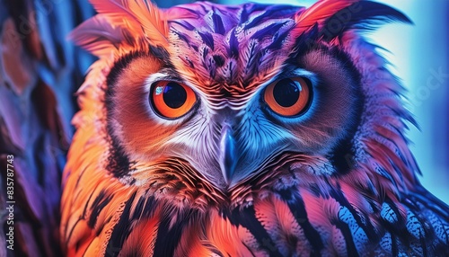 close up of an owl, animal, vector, cartoon, illustration, design, cute, nature, art, eagle, monster, ai generative  © Hafiza