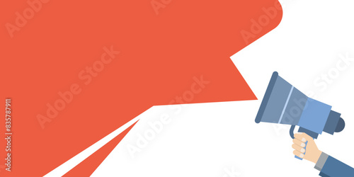 warning notice concept, Attention important information message announcement from megaphone loudspeaker flat cartoon vector banner, loudspeaker alert warning, blank blank template advertising.