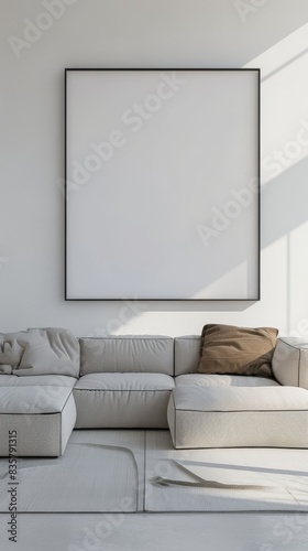 Living room wall poster mockup. Interior mockup with house background. Modern interior designLiving room wall poster mockup. Interior mockup with house background. Modern interior design