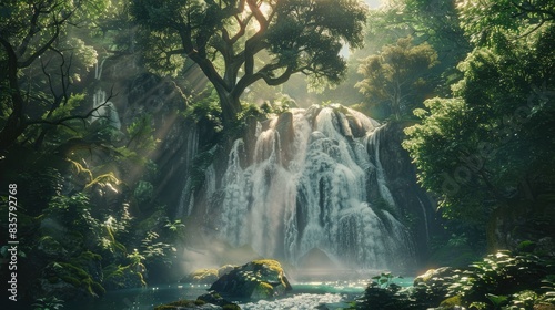 Trees and waterfalls surrounded by nature