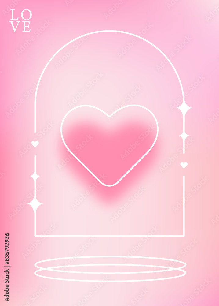 y2k heart poster. Aestetic card with blur heart. Retro banner for Valentines Day. Design for greeting card, fashion, commercial, banner, social media. Holographic vector background