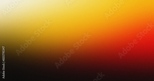 Red yellow black illuminated spots on white, grainy color gradient background, noise texture effect, copy space 