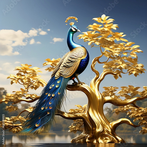 golden peacock on a golden tree