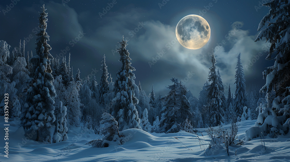 winter night scene with full moon winter night scene with full moon