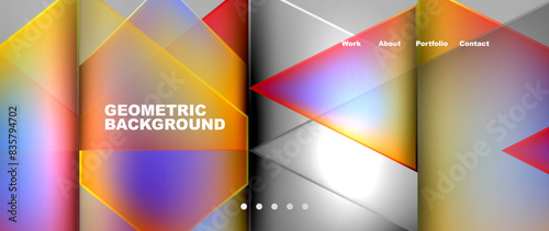 Flowing bright neon gradients geometric abstract background with triangles and lines. Fluid color pattern of color liquid gradient background for wallpaper, banner, background, card, landing page
