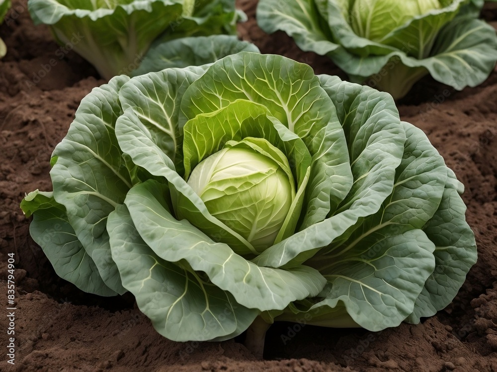 Obraz premium A big cabbage growing in the garden