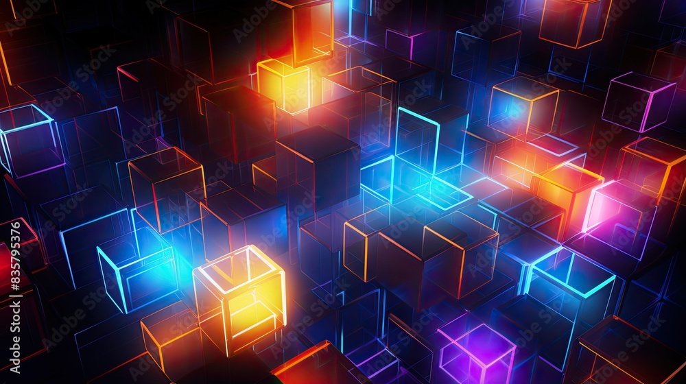 Abstract glow 3D background with vibrant neon geometric shapes Abstract glow 3D background with vibrant neon geometric shapes