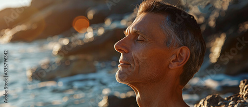 Man enjoying the sunset on a beach photo