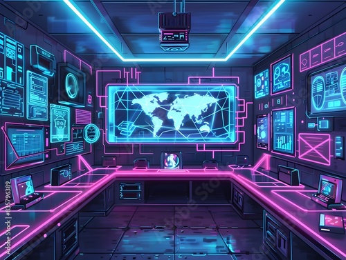 Futuristic AI Powered Classroom with Holographic Displays and Neon Mesh Connections