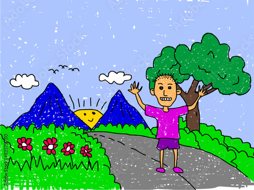 Child in the park hand drawn art