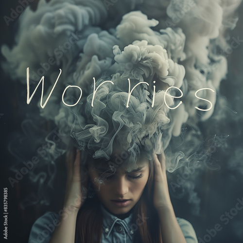 Worries - A woman with smoke coming out of her head resembling her worries