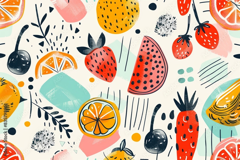 Fruits seamless pattern. Refreshing fruits for summer. Fruits seamless pattern. Refreshing fruits for summer.