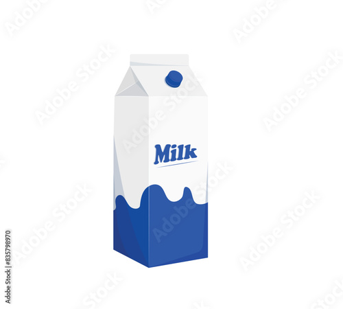 Pack of Milk in cartoon style. Packaging carton design for ads and product design. Vector milk carton icon. Dairy product illustration.