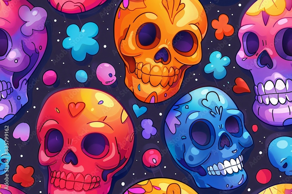 Seamless pattern of cute skulls. Seamless pattern of cute skulls.