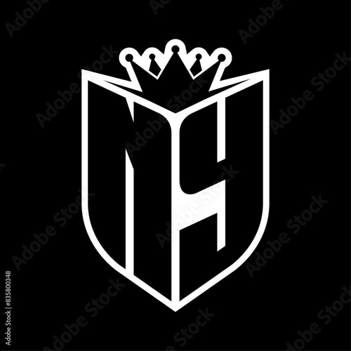 NY Letter bold monogram with shield shape and crown inside shield black and white color design