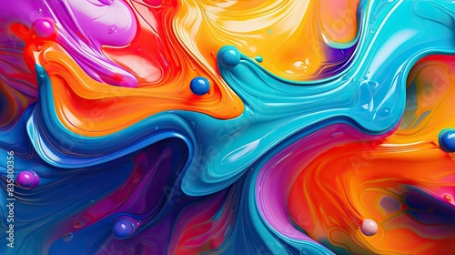 Abstract liquid background with swirling paint in vibrant colors