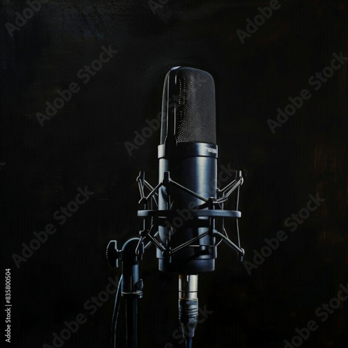 Professional Studio Microphone on Dark Background for Music Recording photo