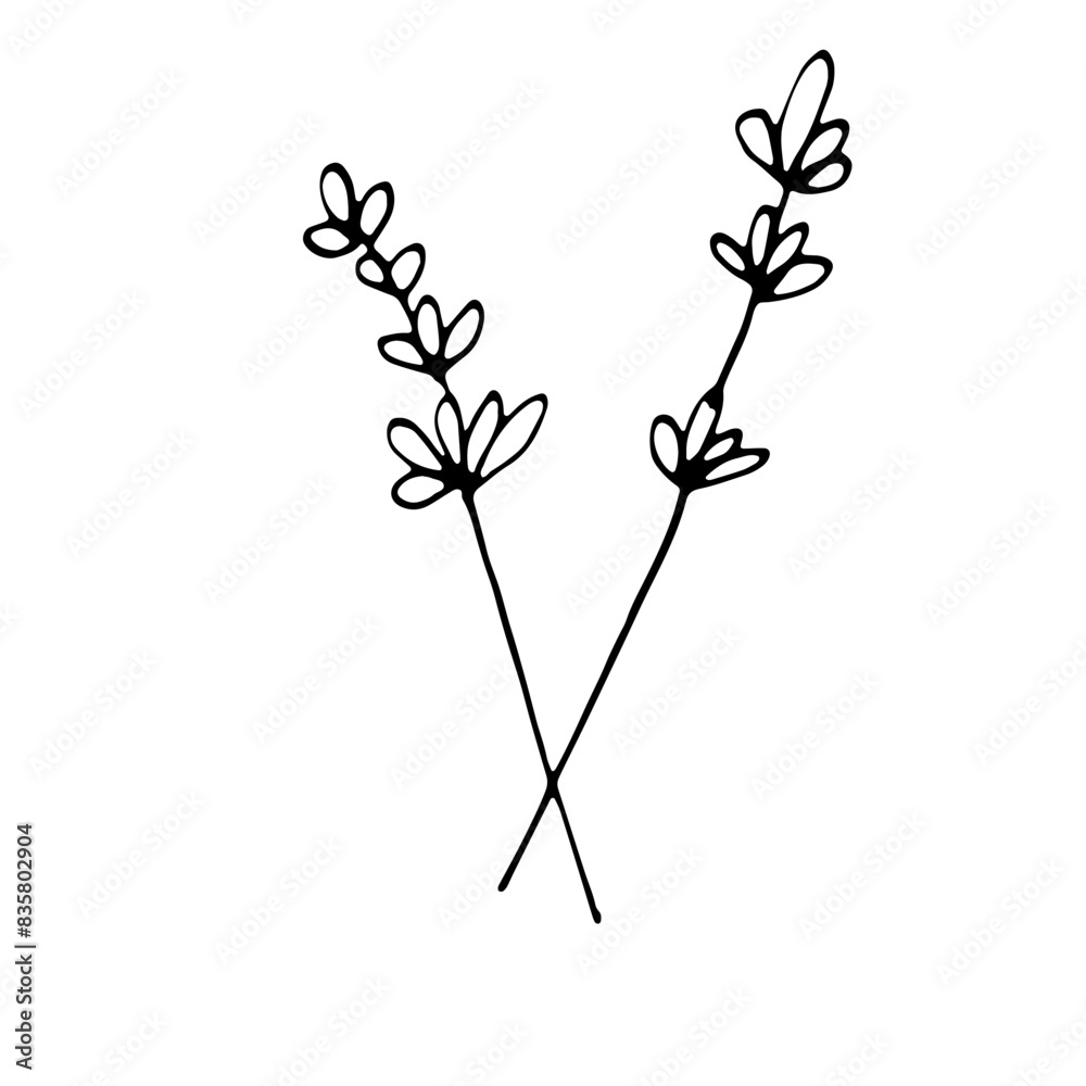 Abstract Doodle Line Art Hand Drawn Sticker Floral Botanical Abstract Doodle Line Art Hand Drawn Sticker Floral Botanical