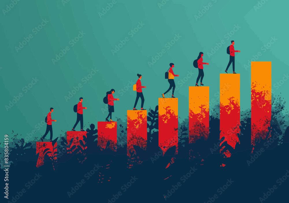 Business Growth and Teamwork Concept: Colleagues Discussing Rising Graph and Successful Business Results, Minimalistic Vector Illustration Business Growth and Teamwork Concept: Colleagues Discussing Rising Graph and Successful Business Results, Minimalistic Vector Illustration