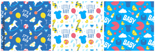 Baby Seamless Pattern Design, A Set of Simple Decorative Elements in a Hand Drawn on Style Cartoon Flat Illustration Template