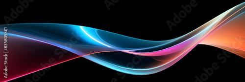 Vibrant abstract wave with flowing blue and pink hues on a dark backdrop