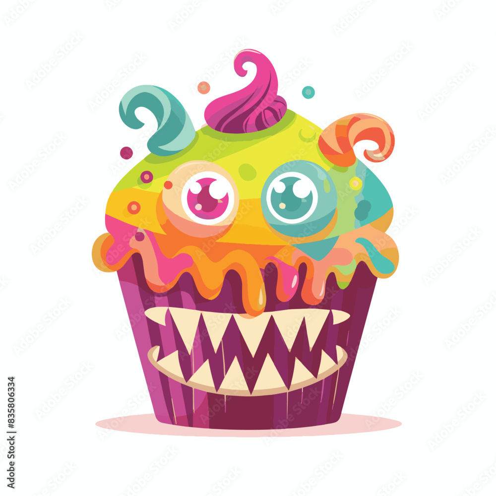 Happy Monster Cupcake Colorful Frosting Happy Monster Cupcake Colorful Frosting