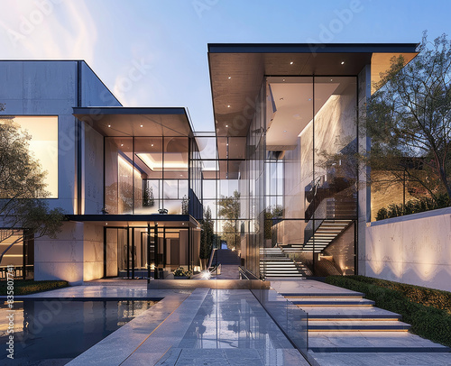Modern exterior of a double story house. Created with Ai © Artistic Assets