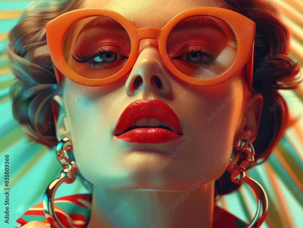 Retro style pastel colors summer background. Fashion woman wearing big sunglasses. Retro style pastel colors summer background. Fashion woman wearing big sunglasses.