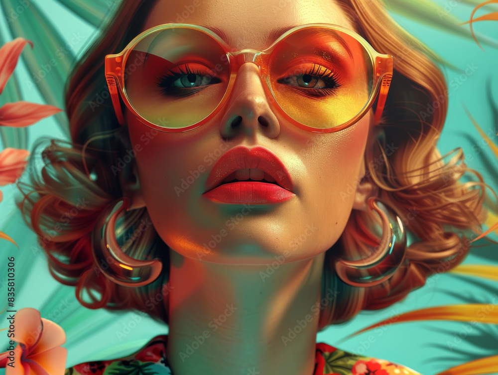Retro style pastel colors summer background. Fashion woman wearing big sunglasses. Retro style pastel colors summer background. Fashion woman wearing big sunglasses.