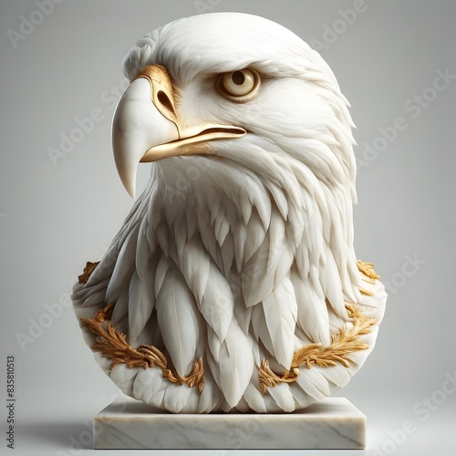 Dieses digitale Porträt eines majestätischen Adlers zeigt detaillierte Marmorstruktur mit goldenen Verzierungen. Die kunstvolle Gestaltung betont die Stärke und Anmut des Vogels, perfekt für edle Deko photo