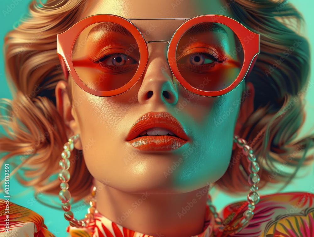 Retro style pastel colors summer background. Fashion woman wearing big sunglasses. Retro style pastel colors summer background. Fashion woman wearing big sunglasses.