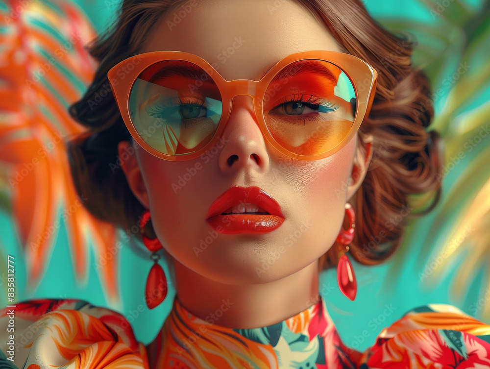 Retro style pastel colors summer background. Fashion woman wearing big sunglasses. Retro style pastel colors summer background. Fashion woman wearing big sunglasses.