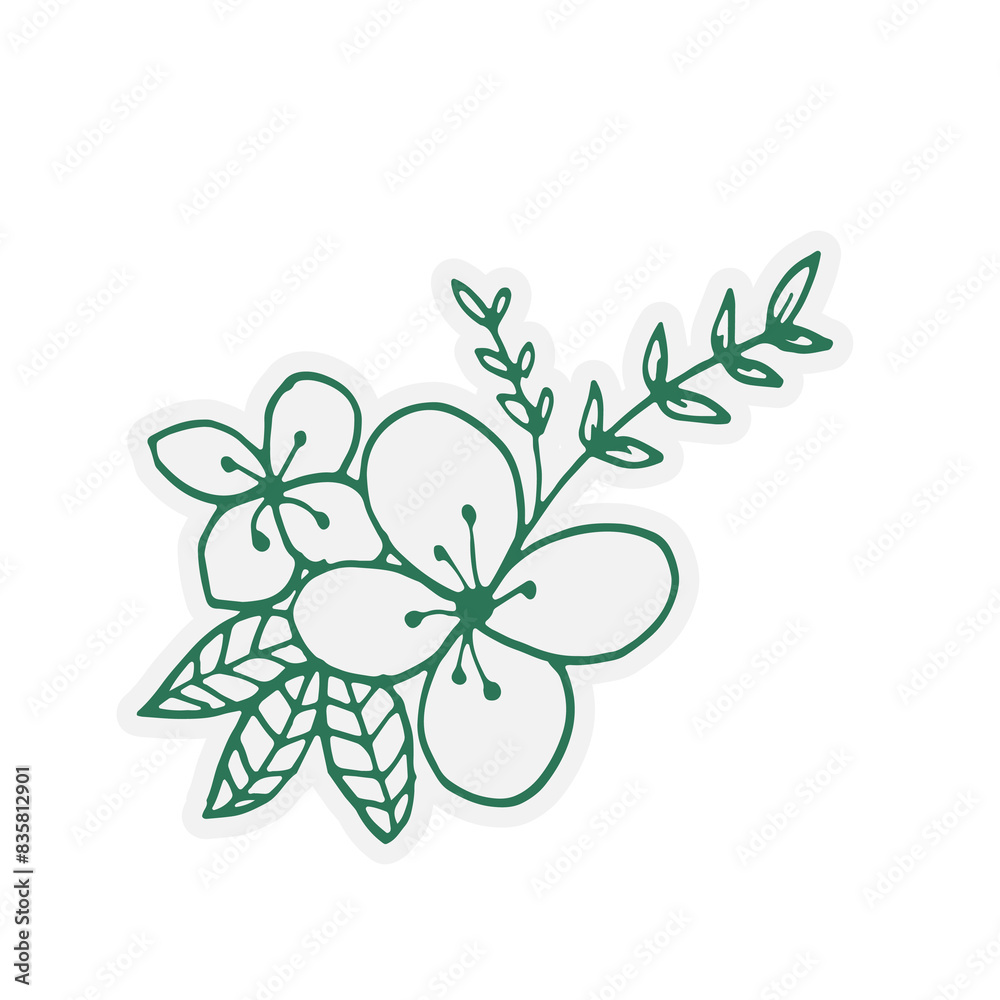 Floral Botanical Hand Drawn Line Art Doodle Sticker Floral Botanical Hand Drawn Line Art Doodle Sticker