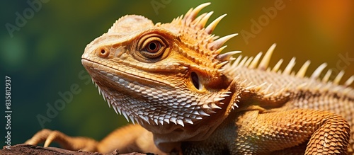 A charming female bearded dragon in a picture with copy space image. © Ilgun