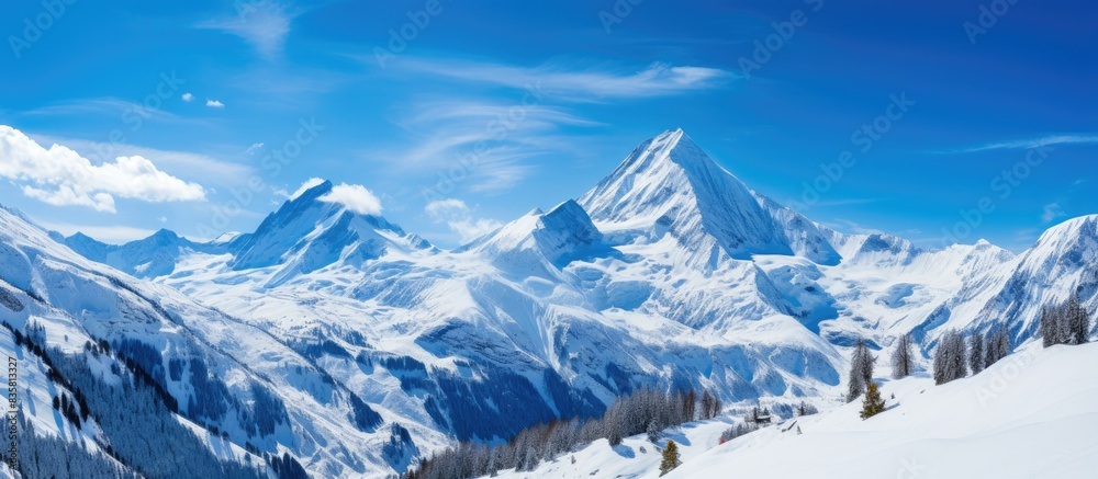 Obraz premium Snow-capped mountain peak with copy space image.