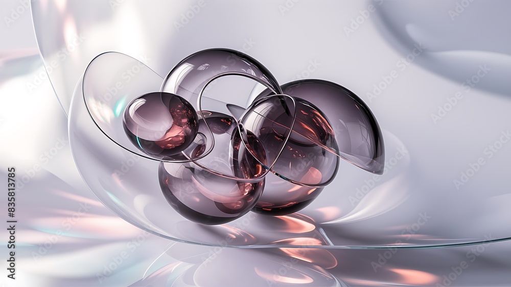  Transparent Glass Spheres on Light Background, 3D Render