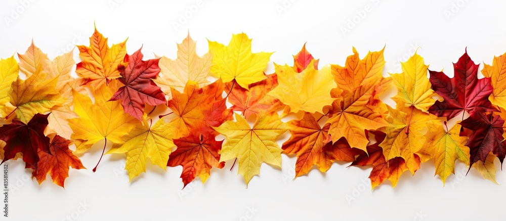 Fototapeta premium Autumn leaves in a copy space image.