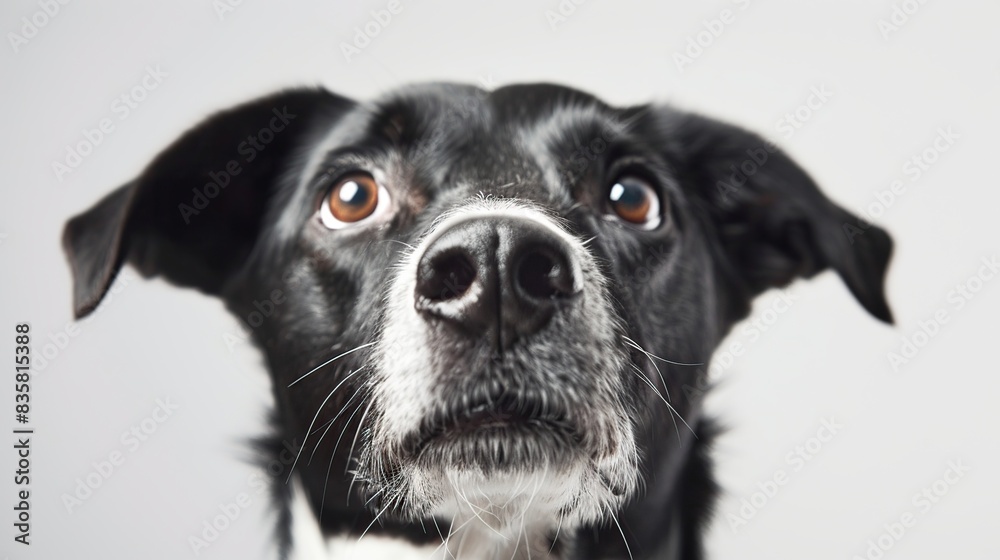 head shot of a black and white dog on a white background . Generative Ai head shot of a black and white dog on a white background . Generative Ai