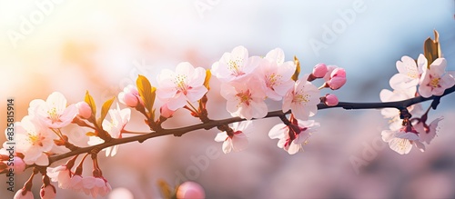 A stunning nature scene with a blooming tree on a sunny day creates a picturesque orchard in Springtime  making it a perfect copy space image.