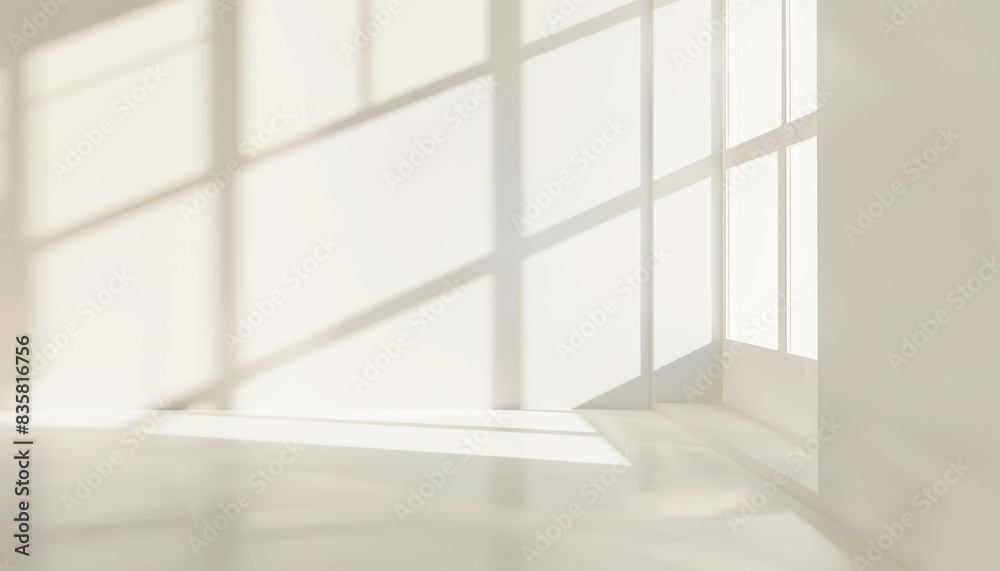 Fototapeta premium Realistic effect overlay shadow from the window to clean white wall