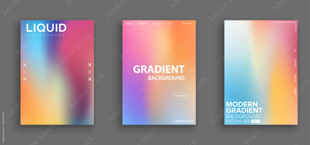Set of vector gradient backgrounds with grainy texture. For covers ...