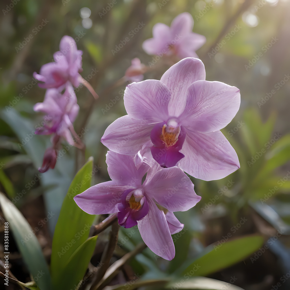 purple flowers in a garden with green leaves and sunlight purple flowers in a garden with green leaves and sunlight