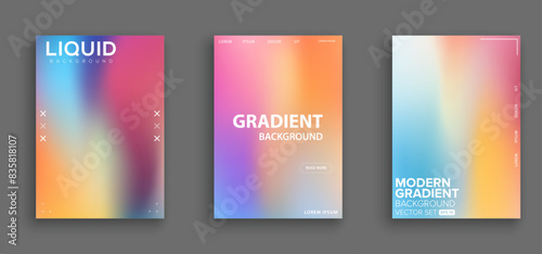 Set of vector gradient backgrounds with grainy texture. For covers, wallpapers, branding, business cards, social media and other projects. You can use the grainy texture for any of the backgrounds.