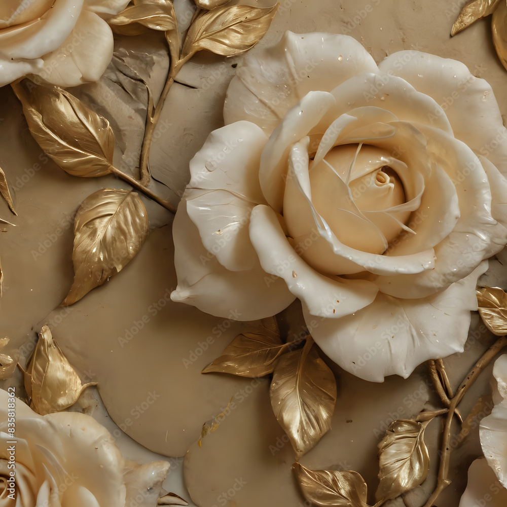 a close up of a rose with gold leaves a close up of a rose with gold leaves